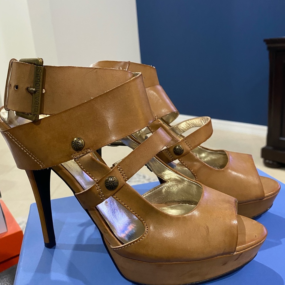 Tan buckle heel